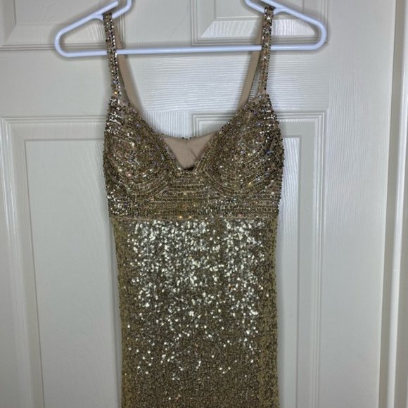 La Femme Gold Beaded Gown - Picture 3 of 5